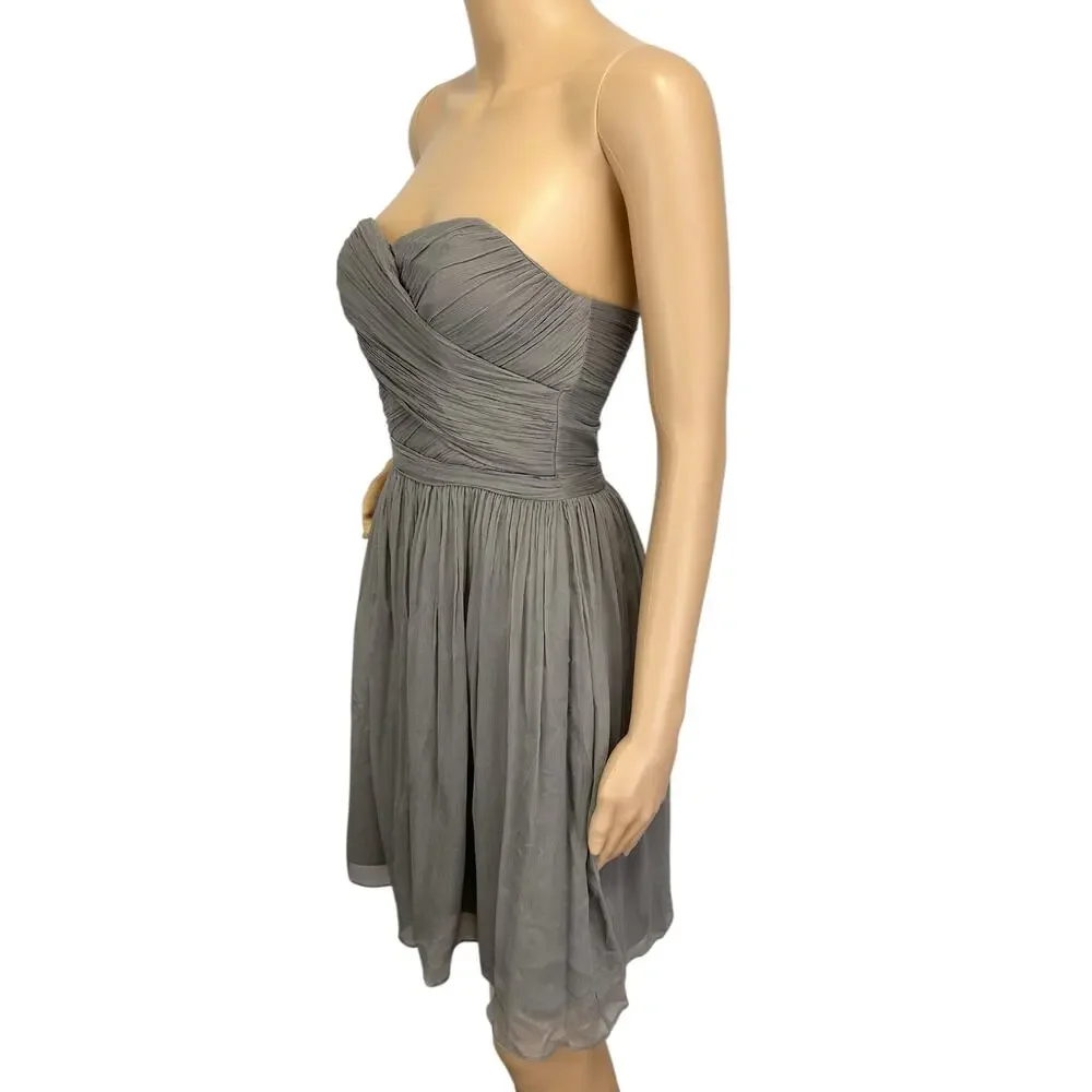 J. Crew Arabelle Dress in Pure Silk Chiffon Graphite Strapless 29286 Size 00